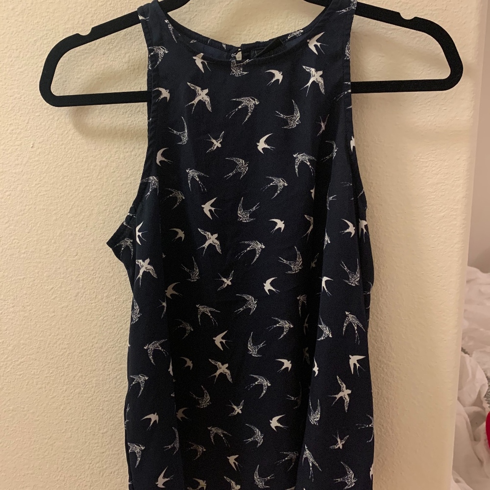 Gina Tricot Sleeveless Bird Print Navy Blouse